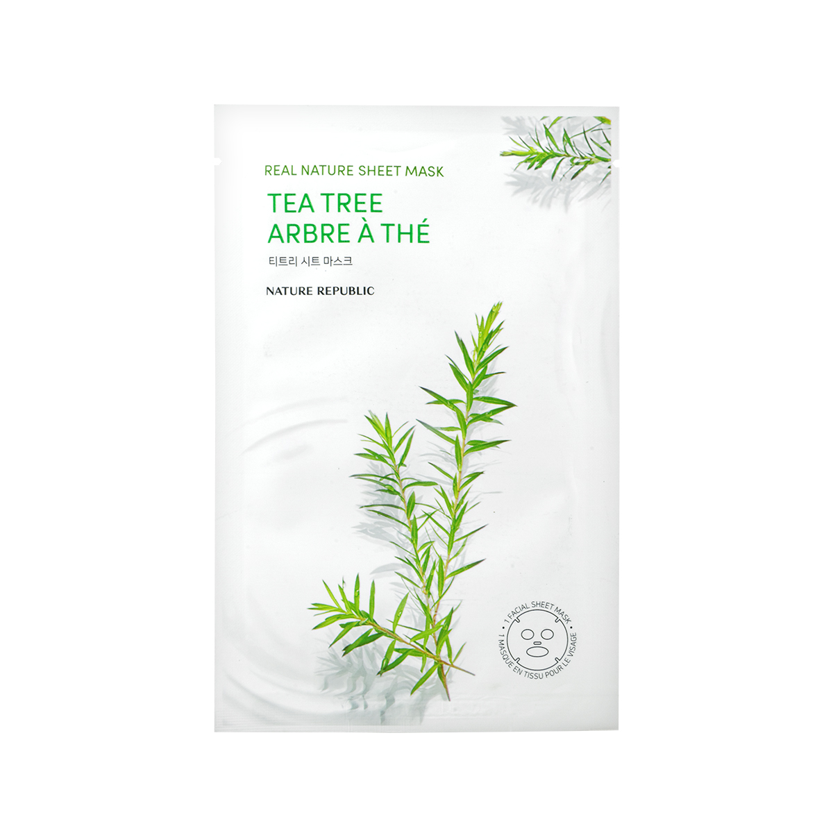 Nature Republic – Mască tip șervețel cu arbore de ceai pentru calmare și controlul sebumului 23ml
