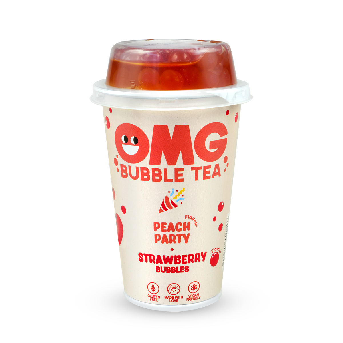 OMG Bubble Tea - aromă de piersică & perle căpșuni 265ml