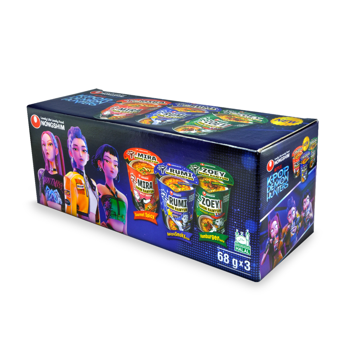 Set supe instant Shin Cup K-Pop Demon Hunters NONGSHIM 3x68g