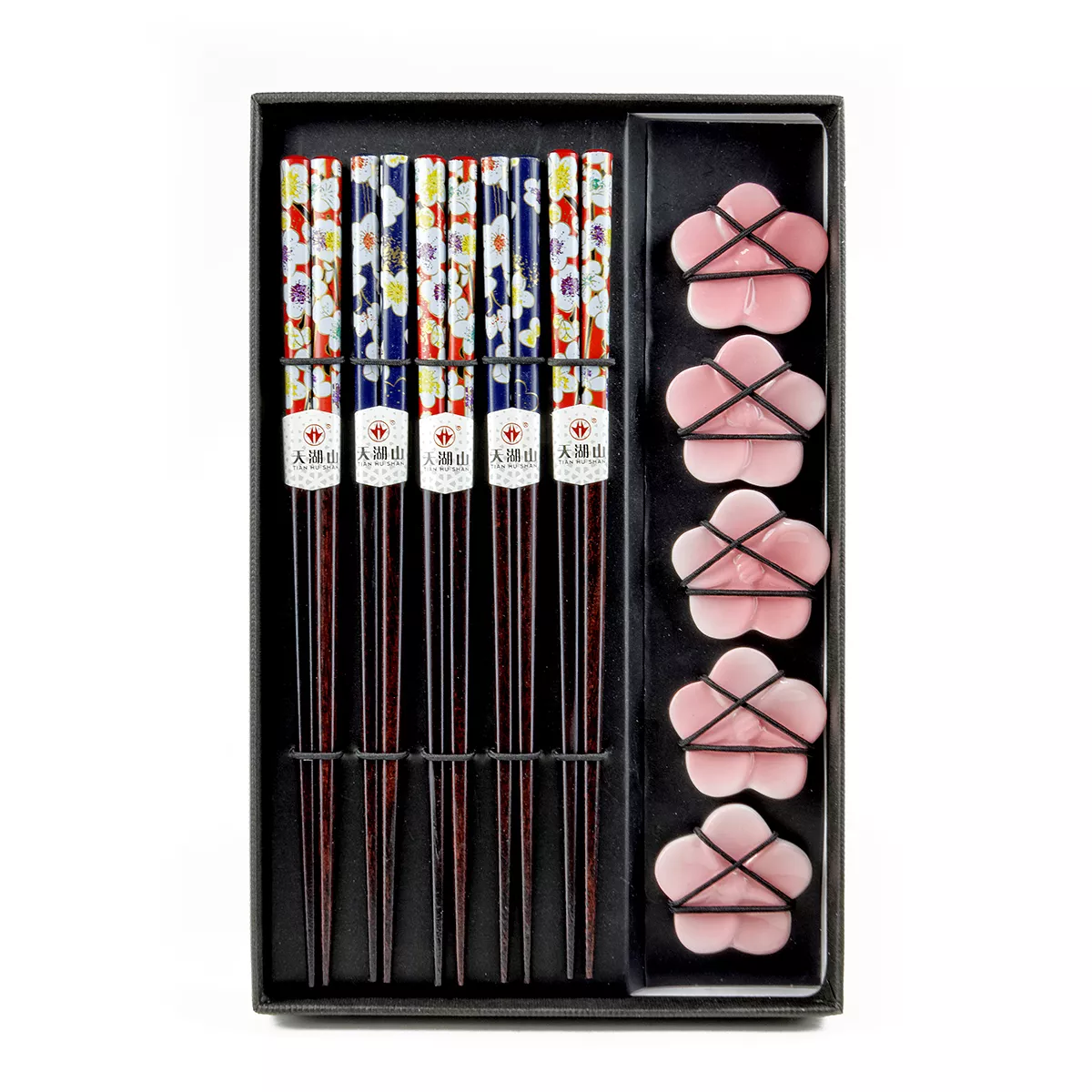 Set bețișoare lemn cu suport Blossom Assorti (5 perechi)