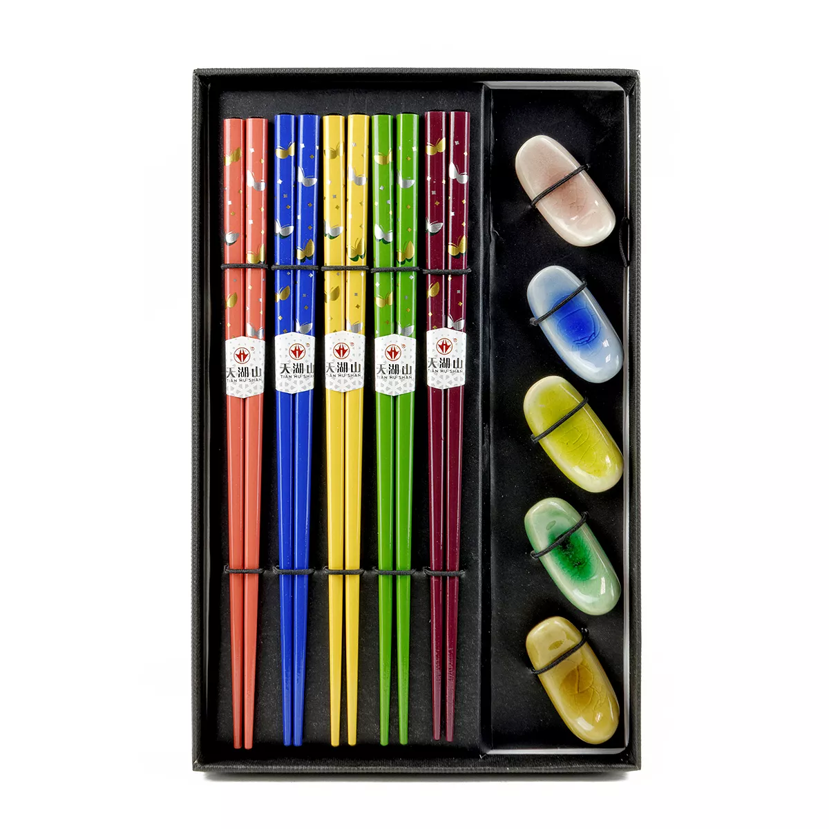 Set bețișoare lemn cu suport Assorti (5 perechi)