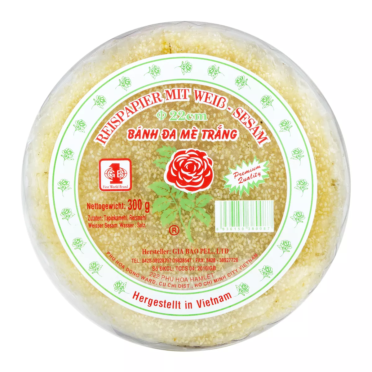 Hârtie de orez cu susan alb 22cm BANH DA ME DEN 300g