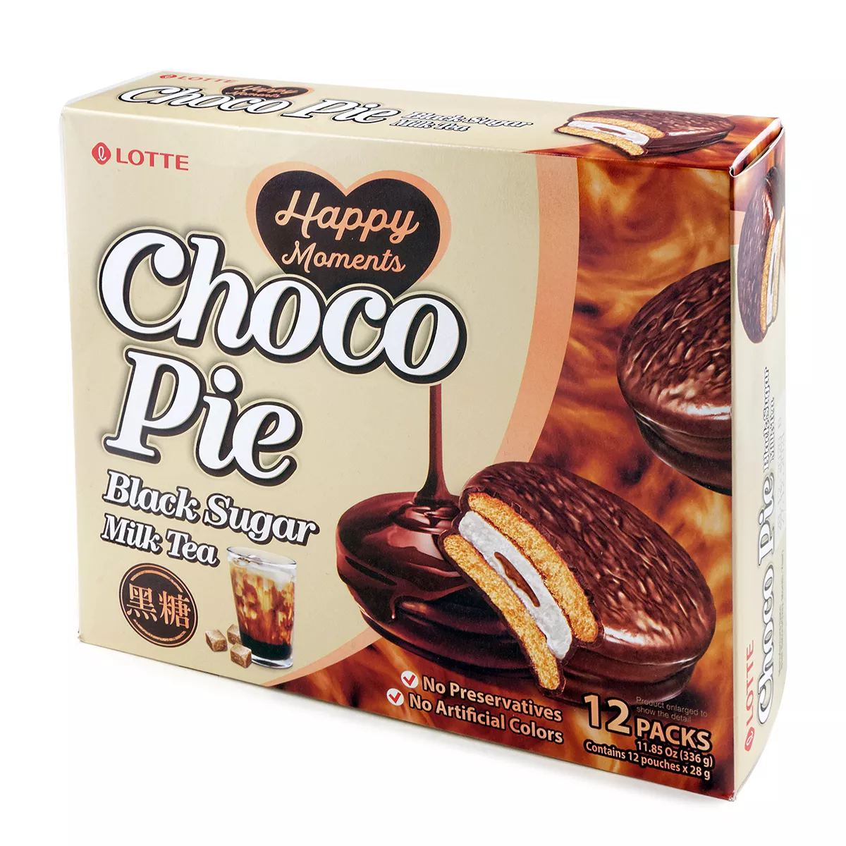 Prăjitură Choco Pie cu zahăr brun și lapte LOTTE (12x28g) 336g
